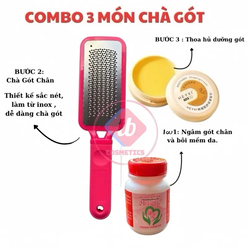 CÂY CHÀ GÓT CHÂN INOX COMBO 03 MÓN ,ĐƯỢC GIA CÔNG RIÊNG CHO THỢ NAILS, (có VAT) 01 CÂY CHÀ GÓT VÀ 01 HỦ DƯỠNG GÓT CHÂN VỚI 01 HỦ LÀM MỀM DA .