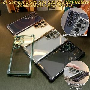 เคสโทรศัพท์พีซีแบบแข็งใส, ชุบด้วยไฟฟ้า, กันกระแทกสี่มุม, ป้องกันกล้อง, ฝาครอบเต็ม, เข้ากันได้กับ Samsung S25FE, S25Ultra, S25+, S25, S24, S23, S22, S21, Note20, A17, A16, A26, A36, A35, A56, A55, A54