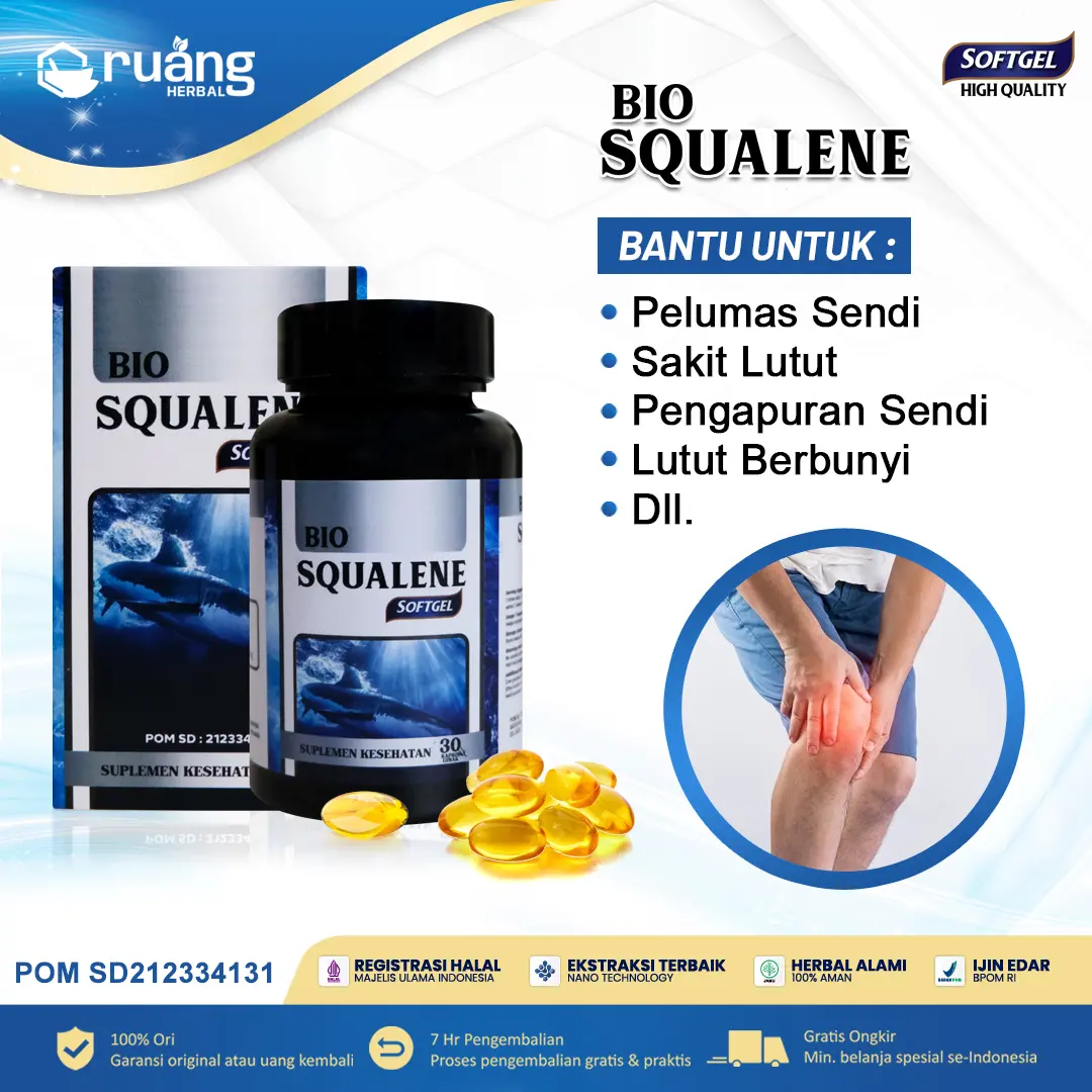 Biosqualene Untuk Pelumasan Sendi Sakit Lutut Saat Ditekuk Asam Urat BPOM Isi 30 Sotfgel