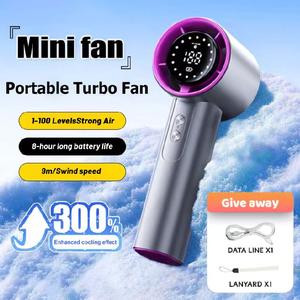 Portable Leafless Handheld Fan Rechargeable 100-Speed Adjustable Mini Fan for Outdoor, Usb Charging, Compact, Durable with Lanyardfor School and Daily Humidity - with LED Display and Compact Body Turbo