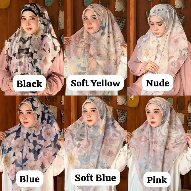 Paris Japan Printing Hijab dengan Warna Black Soft Yellow Nude Blue ...