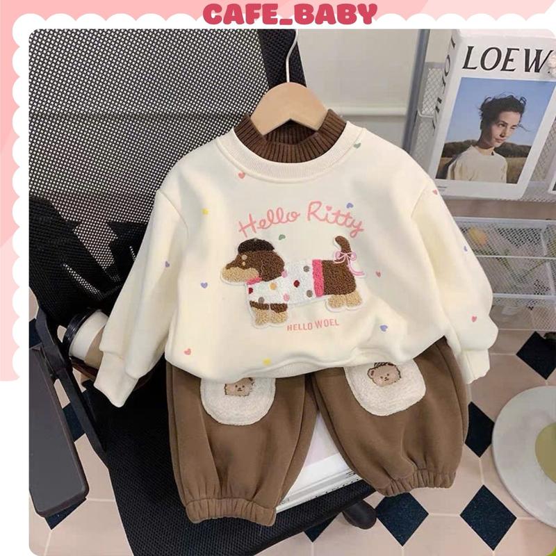 9-25kg Set Bộ Đồ Quần Áo Dài Tay Nỉ Dày QCCC Thêu Cún Con Dễ Thương Cho Bé Gái Mùa Thu Đông Từ 1-8 Tuổi - BABY526
