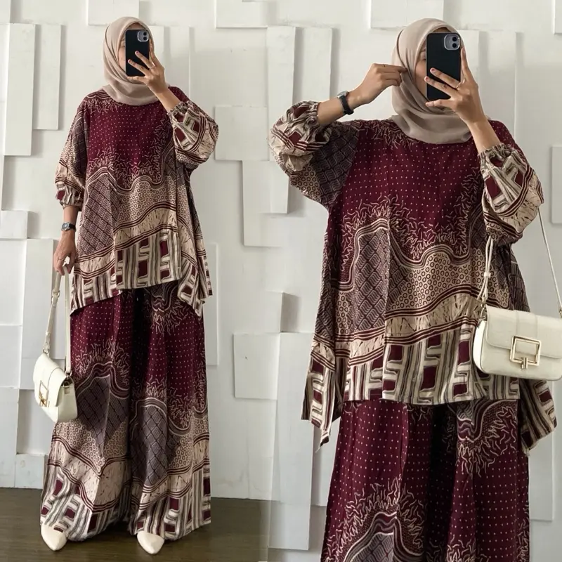 Sarah Setelan Blouse Batik Jumbo dan Celana Kulot Bahan Katun Rayon Motif Batik Adem Nyaman Busui - by Kirania