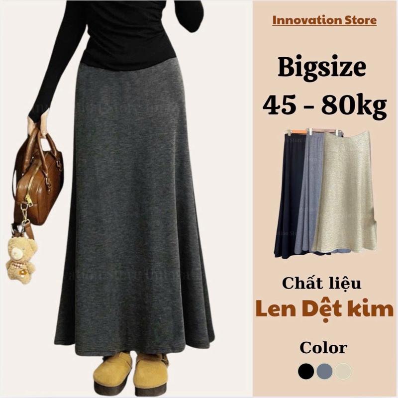 Chân Váy Dài Đuôi Cá Chất Len Dệt Kim Màu Trơn Đen Trắng Xám BIGSIZE Bassic Mặc Thu Đông TA-523 Nữ Women Cạp Chun