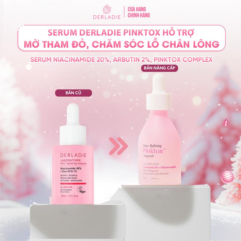   KOL  Serum dưỡng sáng da mờ thâm đỏ chăm sóc lỗ chân lông 2% Arbutin + Pinktox Complex + 20% Niacinamide DERLADIE PORE REFINING PINKTOX AMPOULE 30ml 