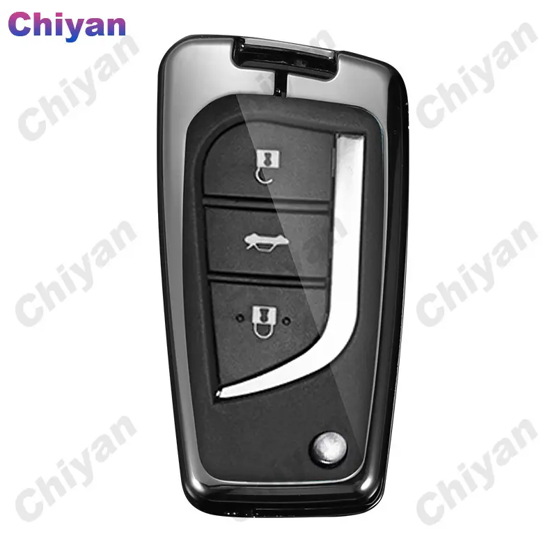 Bao da hợp kim kẽm chính hãng cho chìa khóa ô tô, vỏ Filp từ xa, vỏ Fob, bảo vệ TPU, móc chìa khóa cho Toyota Hi, Revo, Corolla, Altis, Cross, CHR, Fortuner, Innova, Yaris, Camry, RAV4 2