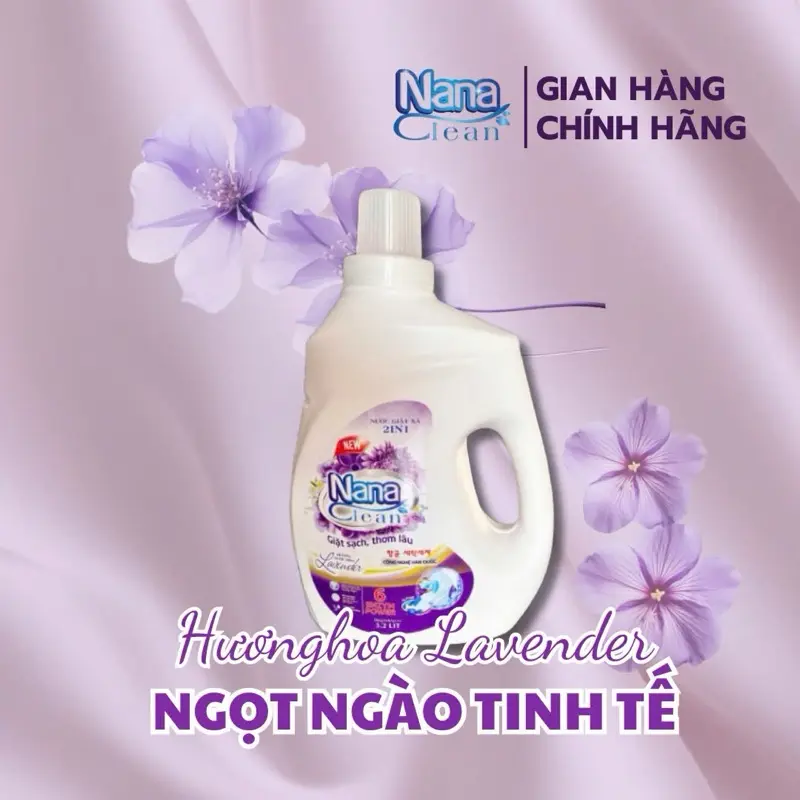 Mua 1 can 3.2lit  Nước giặt Nana Clean giặt sạch, lưu hương đến 72 giờ an toàn cho da, giữ vải bền màu và mềm mại