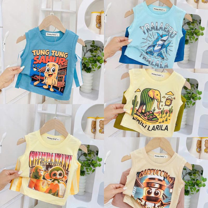 [Shin Kids] (8-24kg) Bộ Ba Lỗ-Đồ Sát Nách Chất Thun Lạnh In Hoạt Hình Tung Tung Sahur,Tra LaLa ....Dành Cho Bé.Đồ Bộ cho Bé,Đồ ngủ cho bé, đồ mặc nhà cho bé.