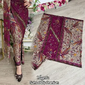 Dewi Kamen Bali - Kamen Lembaran Sutra Paris Premium Set Selendang Motif Burung Merak Terbaru Bahan Sutra Paris ATBM Bawahan Wanita Bali Magenta Kualitas Original Halus Dingin Pewarnaan Cerah Dress