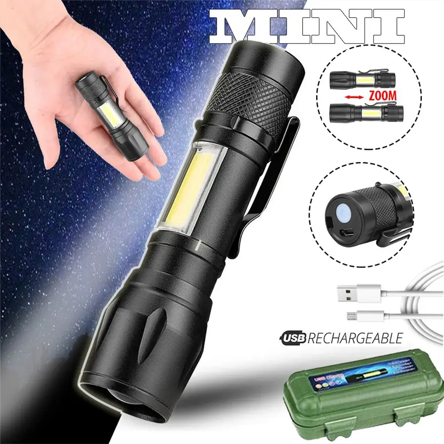 Đèn Pin LED, Thiết Kế 2in1, Công Suất Cao, Có Thể Thu Phóng, 4 Chế Độ, Kích Thước Nhỏ, Sạc USB, Chống Thấm Nước, Thích Hợp Để Cắm Trại Ngoài Trời Mobile