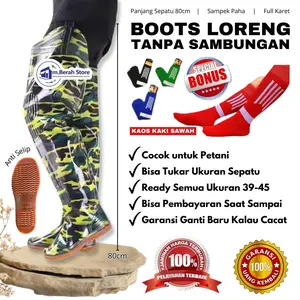 【GRATIS KAOS KAKI】Sepatu Boot Karet Pria Dewasa Petani Sawah Nelayan Kebun Rawa Tambak Mancing Panjang 80cm Doreng Loreng