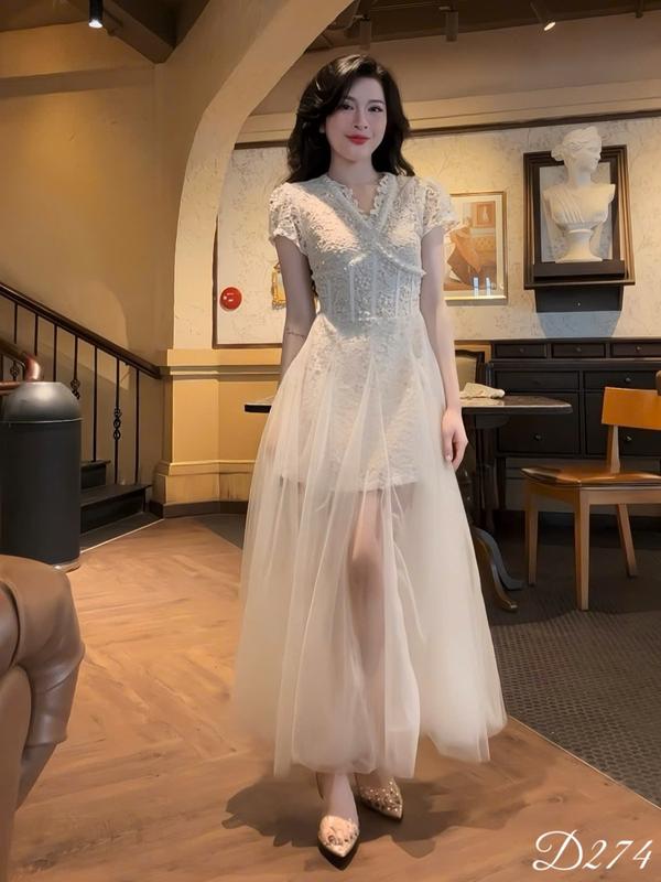 Váy BIGSIZE đi tiệc dáng dài 50-120kg sang trọng thanh lịch hack dáng đi tiệc được may 2 lớp tỉ mỉ- Ú XINH STORE Đen Nữ Dress -D274 Ren Dây Ngọc