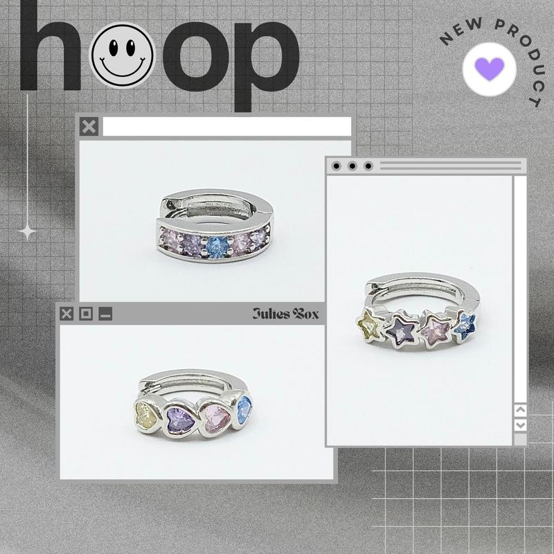 [1 Chiếc] [BẤM] Khuyên Tai Hoop NHIỀU MÀU bằng ĐỒNG Phù Hợp Lobe Cách Điệu Unisex Bằng Đồng Đính Ddá Màu Bạc Không Gỉ Bông Tai Julies Box 66