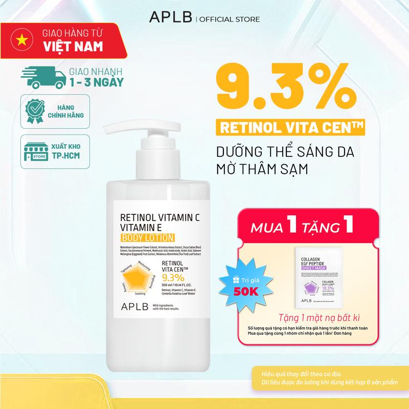 Sữa Dưỡng Thể Vitamin C Dưỡng Sáng 300ml APLB Retinol Vitamin C Vitamin E