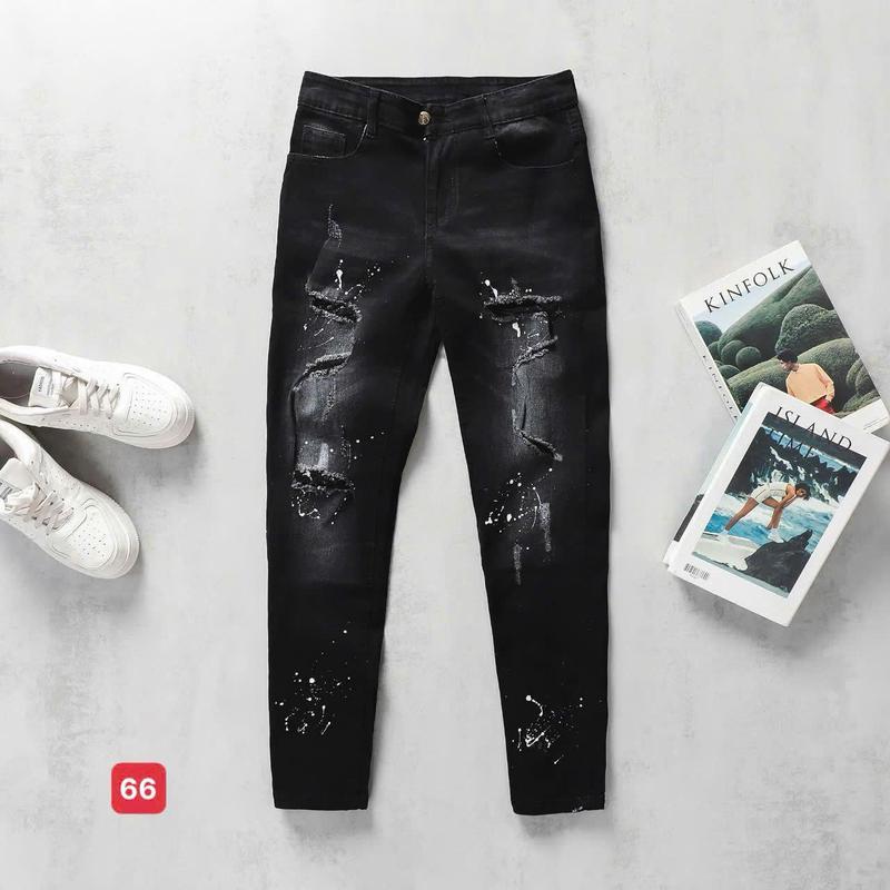  QJ66 quần jean màu đen kiểu rách vẩy sơn co dãn thoáng mát trẻ trung Jean Fashion 48kg- 75kg 
