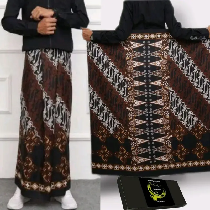 Sarung Batik Cirebon Katun Hitam Dewasa Muslim Putih Motif 210 x 120 cm Pekalongan Remaja 4