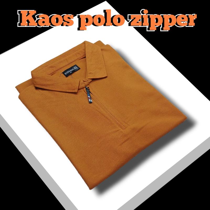 Baju Kaos Polos Shirt Resleting Depan Lengan Pendek Kerah Polos Zipper Katun 1