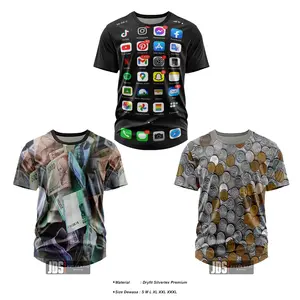JDS - Kaos Jersey Fullprint Uang Koin Uang Kertas dan Handphone Gadget Motif 3D Kerah Oblong Polyestere