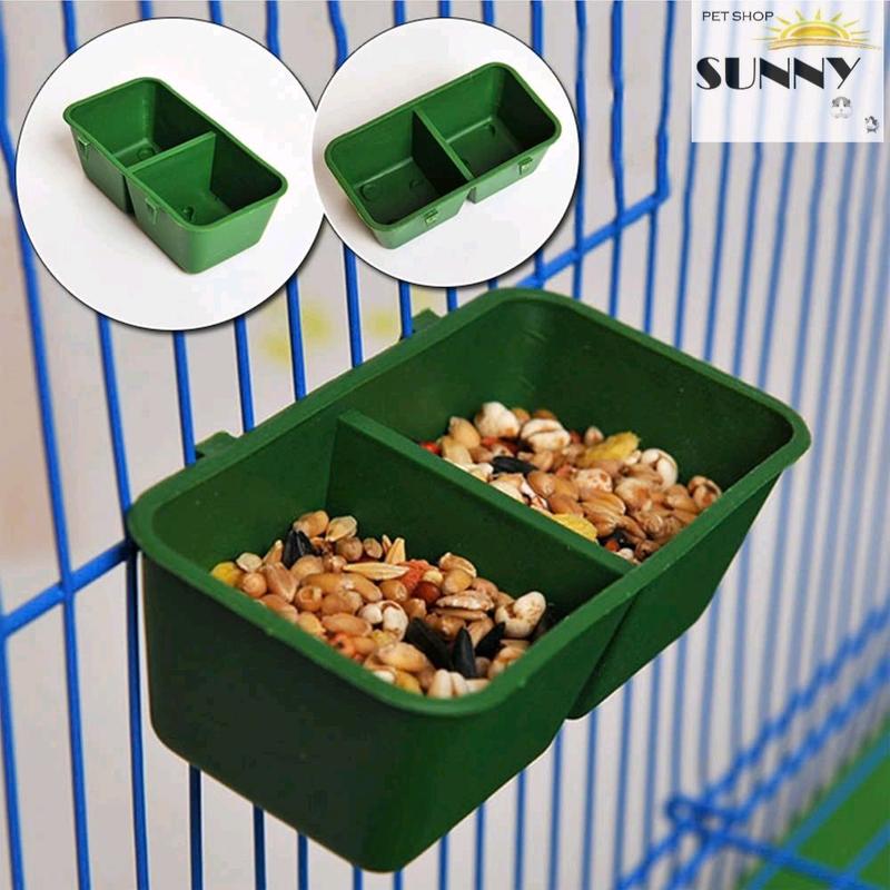 Khay thức ăn nhỏ 2 ngăn treo chuồng thú cưng 0