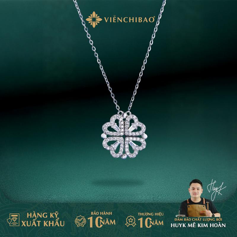 HuyK Viễn Chí Bảo - Dây chuyền bạc Ý 925 cỏ 4 lá may mắn vòng cổ bạc nữ sang trọng - MD64