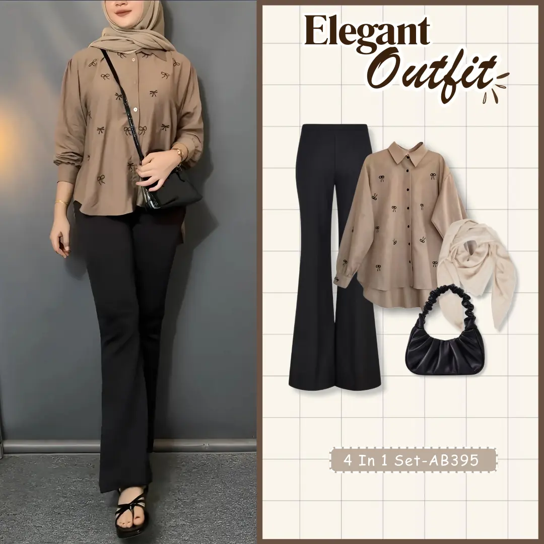 4 In One Set Korean Style ( Tas+Bella Square+Blouse+Celana Cutbray ) Setelan Wanita Kekinian Atasan Dewasa - Set AB395