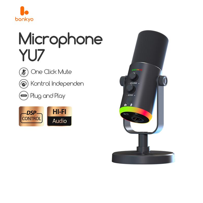 Bonkyo YU7 Mikrofon USB Mikrofon Dinamis Peredam Kebisingan 2-in-1 ...