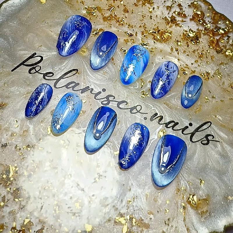 Kuku Palsu Premium Poelarisco Nails - Nail Tip Custom Special Marble Nails- Lem, Silver, Polish, Art - Cat 1