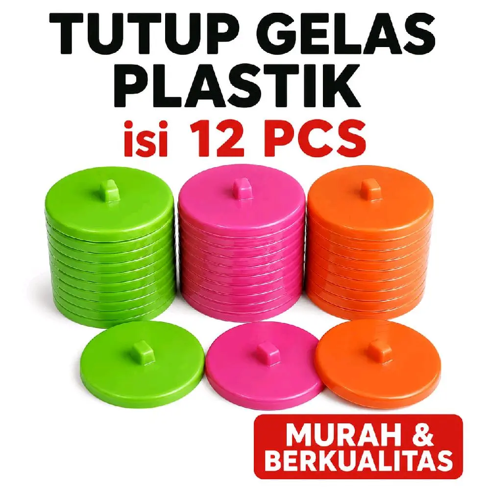12 PCS Tutup Gelas Cangkir Plastik Warna Warni 1 Lusin Melindungi Minuman Praktis dan Menarik