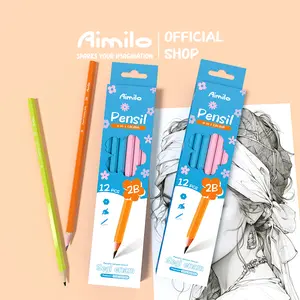 [READY] Aimilo Pensil 2B Graphite Pencil 12PCS /Kotak 4 Warna eksterior Alat Tulis Sekolah Biru Hijau