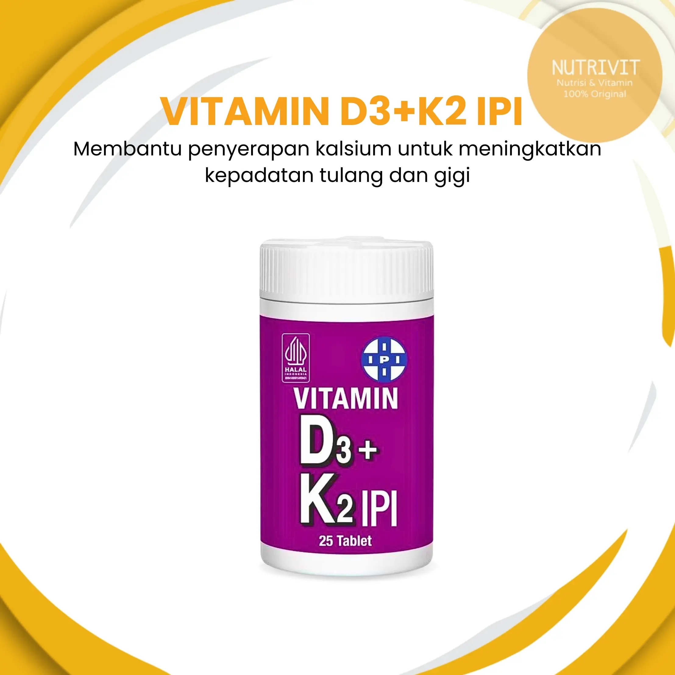 IPI Vit D3+K2 1 botol 25's (ungu) - Seplemen kesehatan tubuh