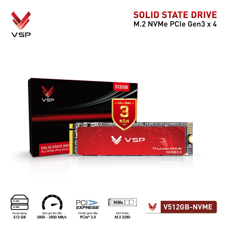 Ổ Cứng SSD NVMe VSP V512GB M.2 2280 PCIe Gen3 x4 Đọc 3500MB/s Ghi 2800MB/s - Hàng Chính Hãng