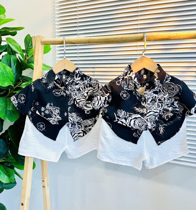  Bộ Quần Áo Sơ Mi Lụa Cho Bé Trai Kết Hợp Quần Đũi May Túi Vải Mát Size 10kg Đến 30kg - HOA HỒNG 