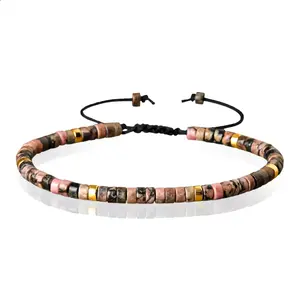 Aurelin Ruby Tuesday Gelang Batu Rhodonite Natural 4x2mm Barrel Enzo Series | Gelang Wanita Batu Alam Love Balance Emotional Healing