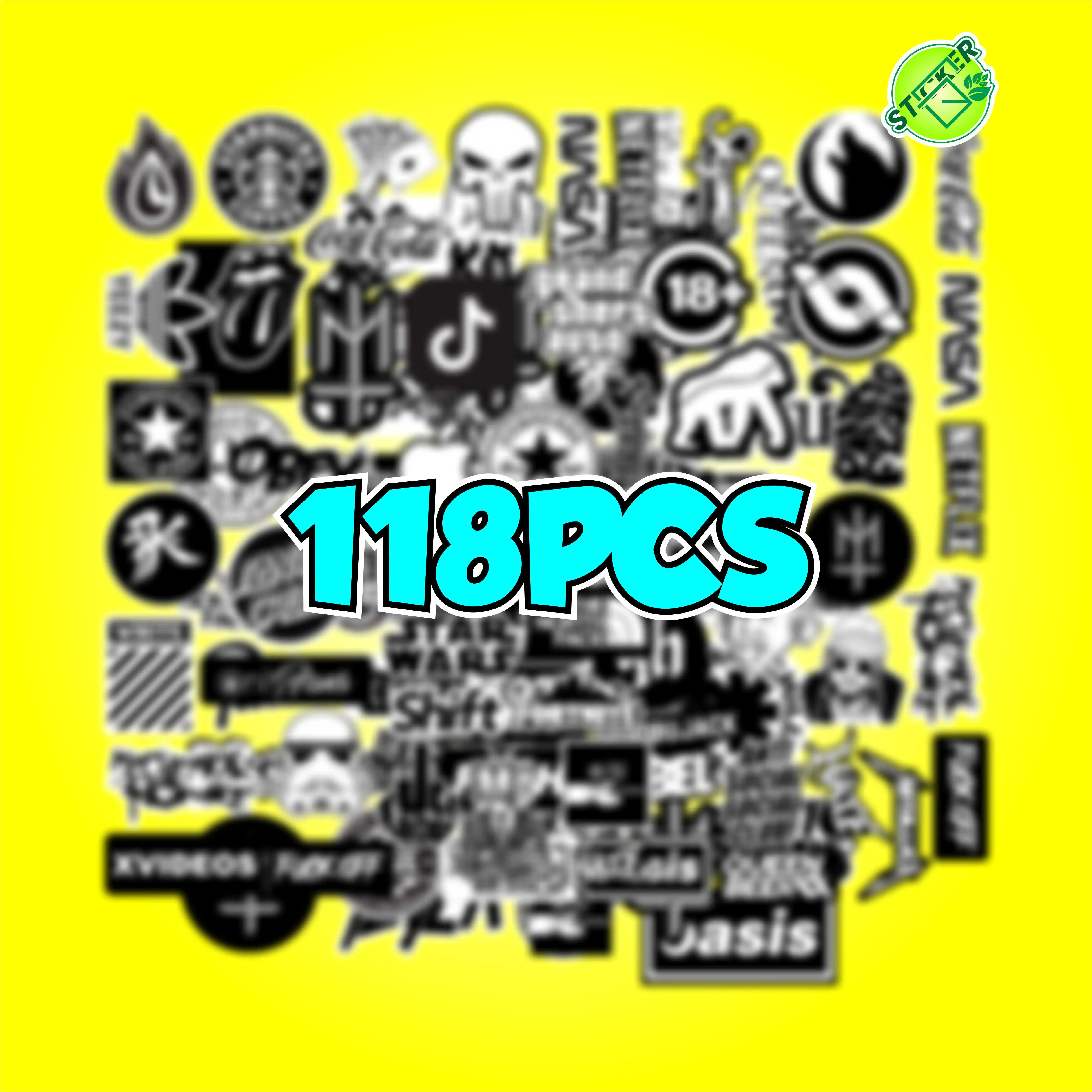 STIKER PACK SPECIAL BLACK WHITE ISI 118PCS  60CM VIRAL UNTUK HP LAPTOP HELM TUMBLER MOTOR SUDAH DICUTTING TINGGAL TEMPEL