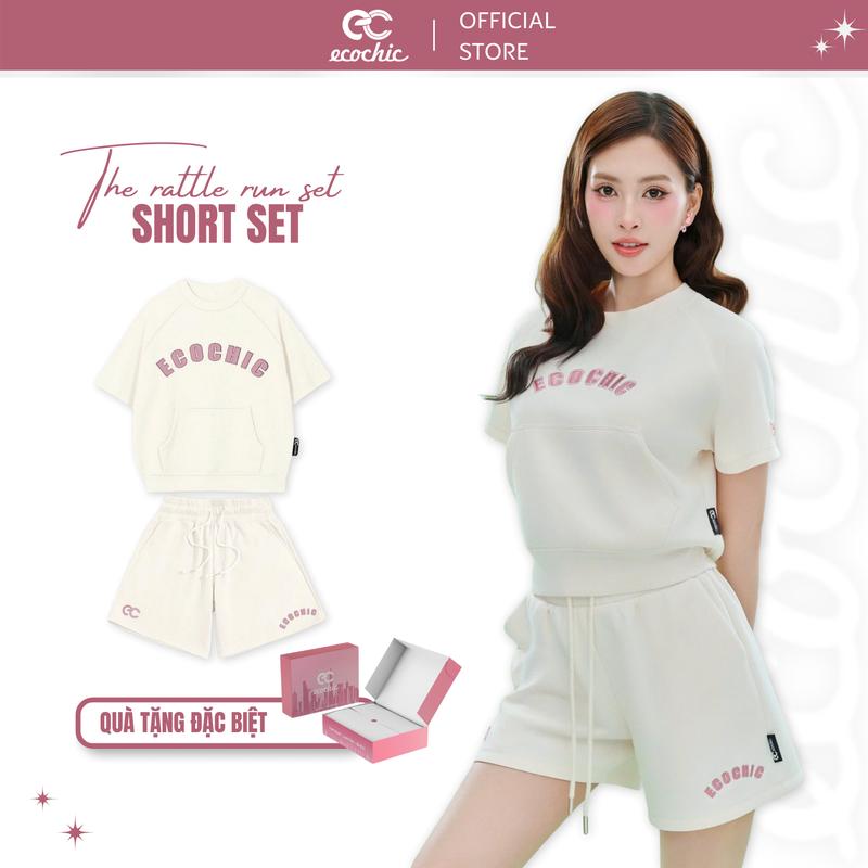 Set Bộ Cộc ECOCHIC RATTLE RUN Áo Phông Crop Quần Đùi Cạp Cao Chất Liệu Cao Cấp Chính Hãng ON THE GO B156
