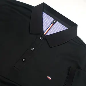 Kaos Polo Pria BOSS Favorite, Atasan Warna Solid Berkualitas Tinggi, Kerah Tegak, Lengan Pendek Bordir 100% Katun Kain Garis