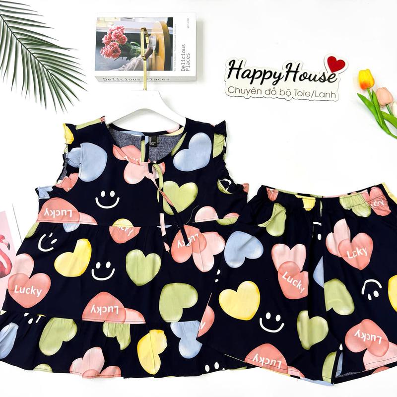 Đồ bộ mặc nhà, Bộ đùi Cánh Tiên Babydoll VNXK 45-70kg, chất tole lanh mềm mịn mát - Nữ, Women Quần Ngủ Áo