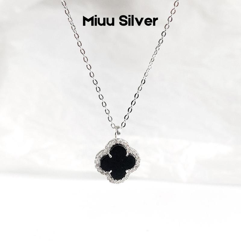  Dây chuyền bạc nữ Miuu Silver vòng cổ nữ cỏ 4 lá đen 