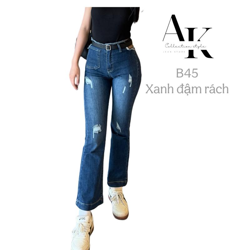 Quần Jean Nữ AKJ B45 Ống Loe Lưng Cao Tua Rua