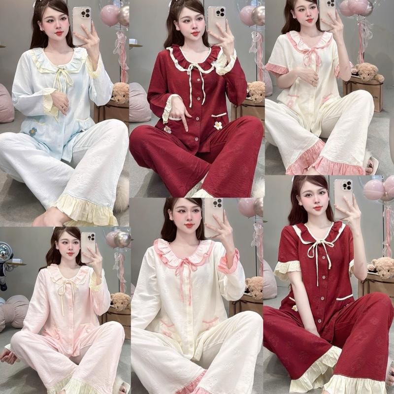  Đồ Ngủ Nữ Pijama JUSOKA Mặc Nhà Chất Liệu Đũi Vân Mây Siêu Mềm Mịn DU28 Cao Cấp Và Thoải Mái 