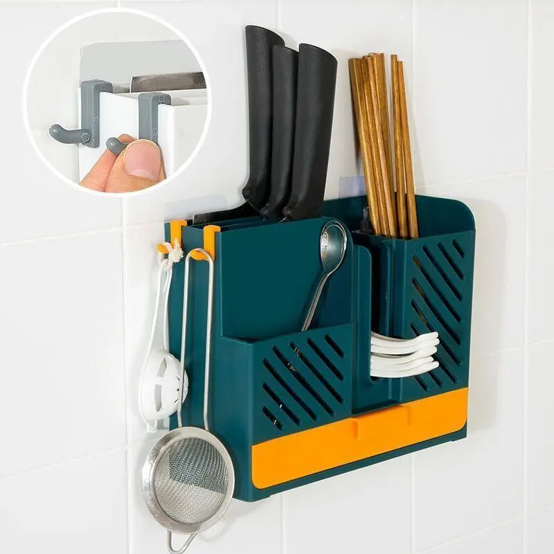 Holder Rack Wall Mounted Punch Free Kitchen Multi Functional Household Utensils Tableware Storage Box Chopsticks Basket Draining Rack Household Multifunctional Chopstick Cage