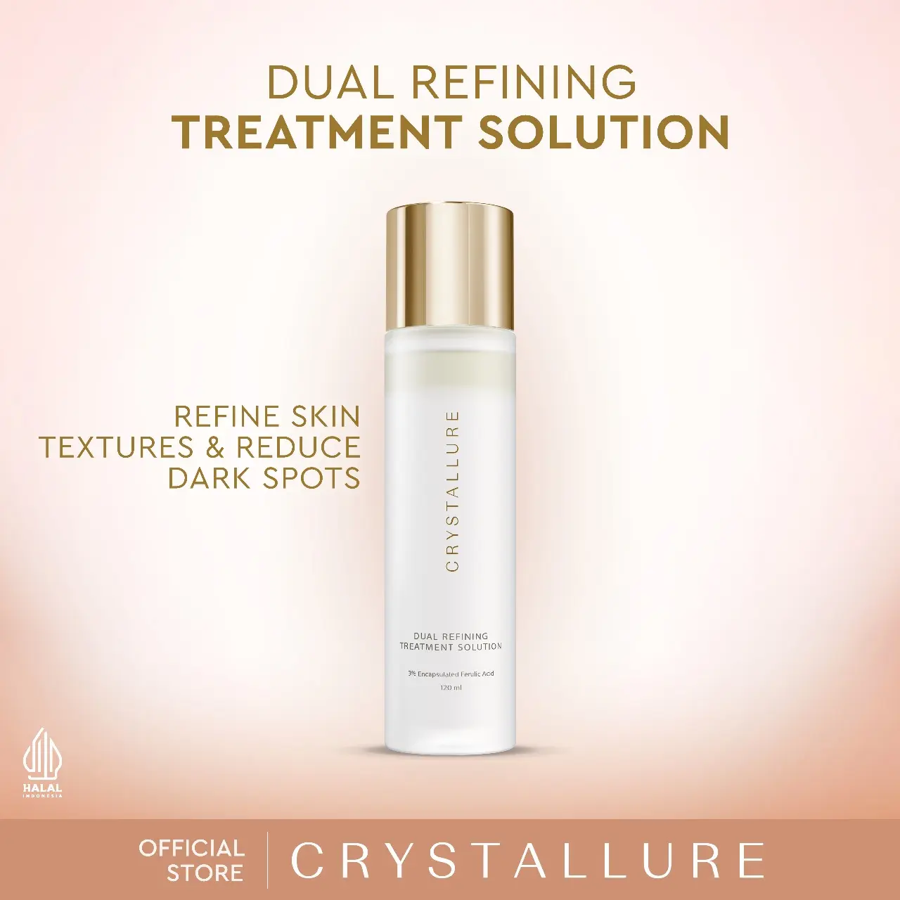 [LEBARAN SALE] Crystallure Dual Refining Treatment Solution 120 ml - Hydrating Toner untuk Eksfoliasi Wajah Kulit Sensitif with PHA, Antioksidan and Gold Peptide Crystals (Toner Wajah atau Toner Exfoliasi)