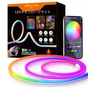 33.3フィート（10メートル）LEDネオンライトRGB-Ic、5V USB Bluetooth対応LEDストリップ、壁や屋外照明用、APP制御、音楽同期、ゲームルームデコレーション用
