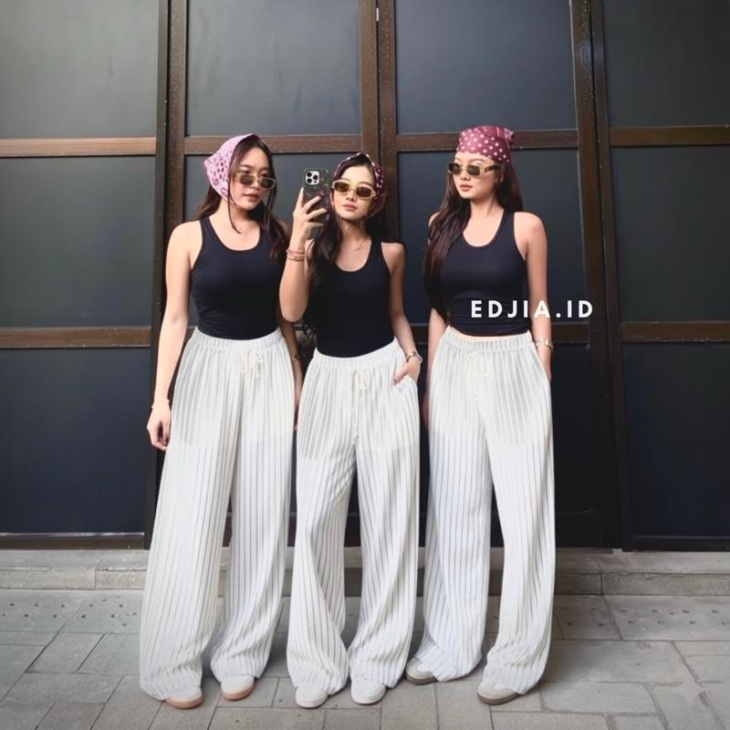 Everyday Pants - Stripe Pants Bangkok - Celana Panjang Wanita Baggy -  Celana Kantor Kuliah Motif Garis Kulot Pinstripe - Celana Formal Katun city salur