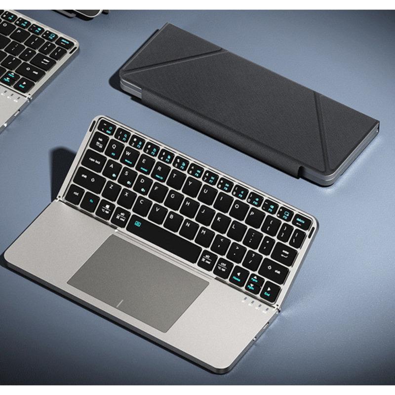 Bàn JOMAA, vỏ bọc từ bằng da PU mỏng, phím không dây ba Bluetooth có thể gập lại với bàn di chuột và giá đỡ thoại cho điện thoại, máy tính bảng, PC.
