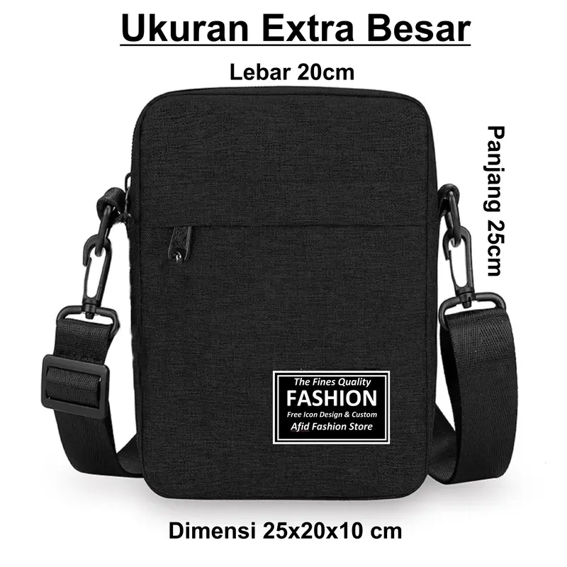 Tas Selempang Pria AS012EB Ukuran Besar Kpop Style Hitam Slingbag Crossbody Minimalis Cowok Halus 1