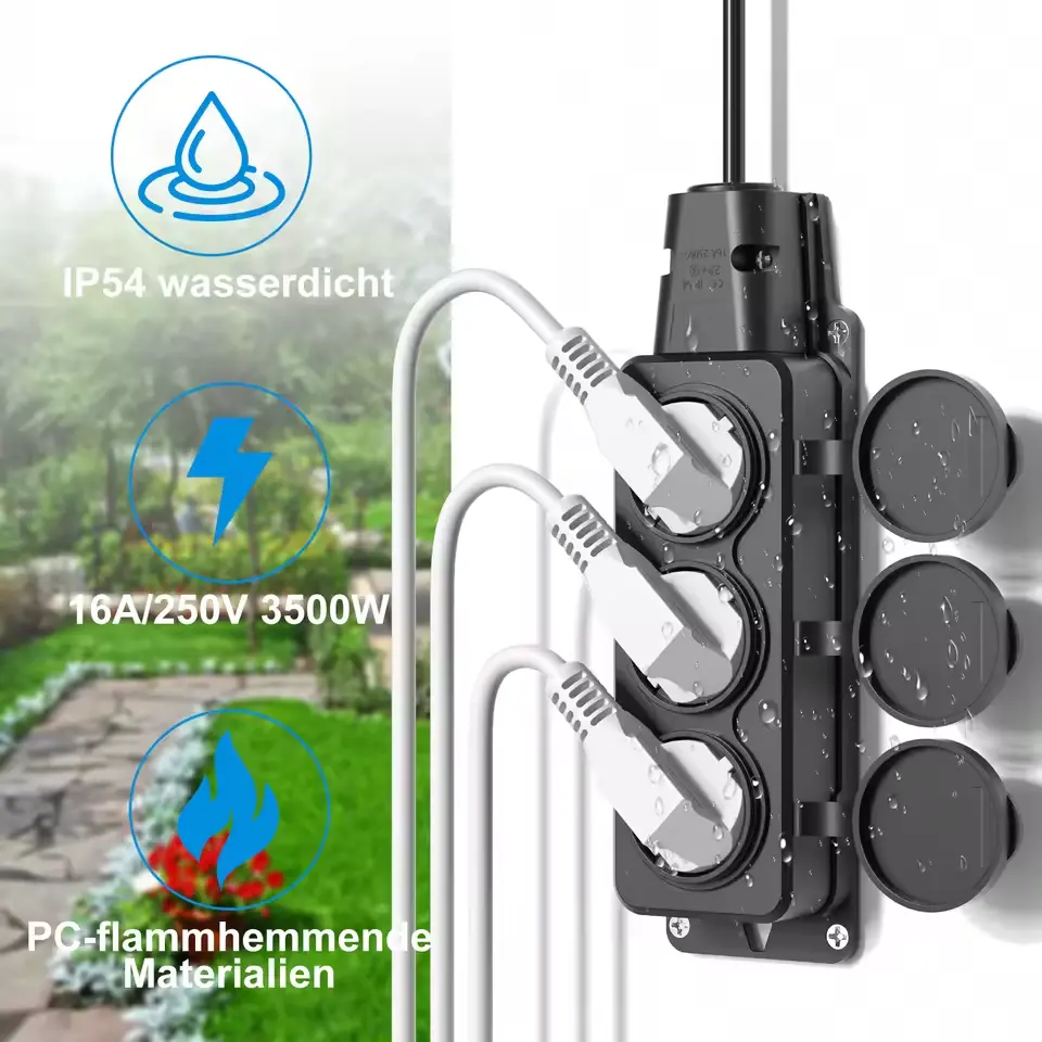 Stop Kontak Outdoor Terminal Anti Air IP54 16A 250V  EU with Safety Cover and Multiple Sockets
