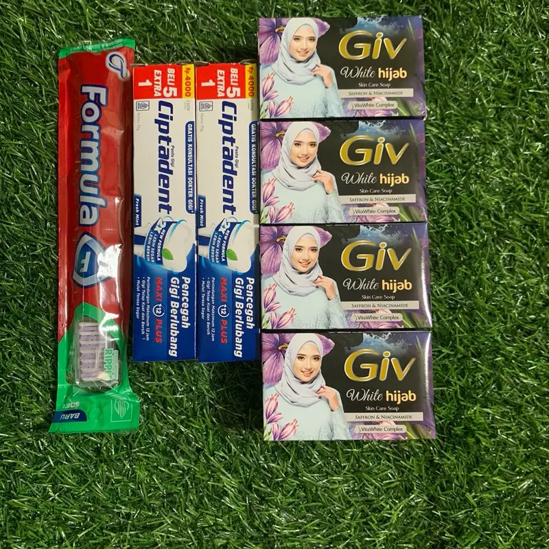 (PROMO)  Sabun Batang (Mandi) Giv isi 4 Pcs 72gr + 3 Pcs Pasta Gigi Ciptadent 75 gr + Sikat Gigi + 5 Pcs Shampo (Sabun Di kirim Acak) Soap 2