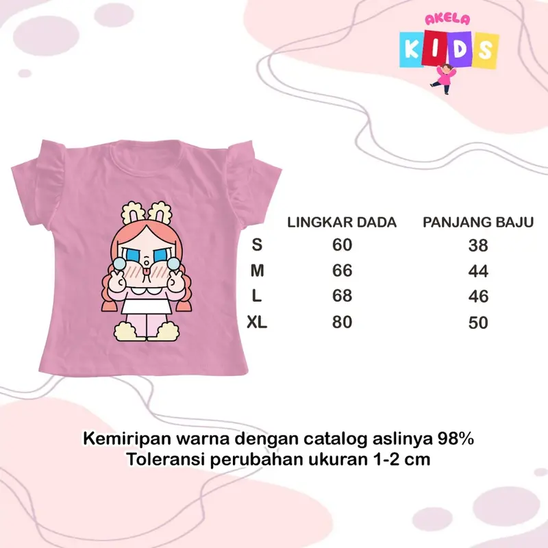 Junior kids Paket 3 PCS Atasan Anak Perempuan Kaos Lengan Rufle Model Akela Kids Bahan Cotton Premium 30s Fashion 7th - 10th - Gambar Lucu & Menarik 6
