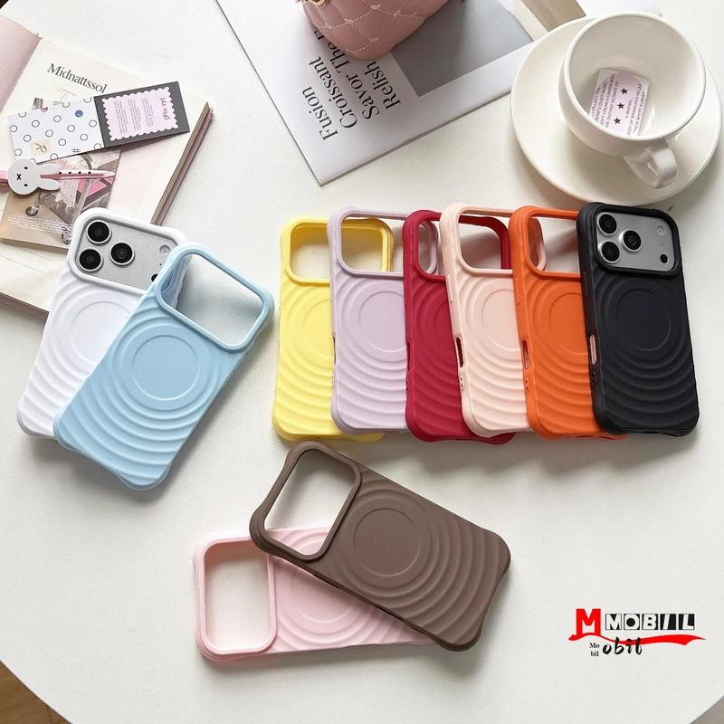 Ốp Điện Thoại Họa Tiết Sóng Hỗ Trợ Sạc Không Dây Từ Tính Cho IPhone 11/12/13/14/15/16/17 Pro Max, Vỏ Silicone Mềm Chống Sốc Ở Bốn Góc